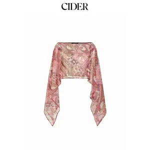Cider Chiffon Paisley Graphic Boat Neck Oversized Cape Top Dealsforyou