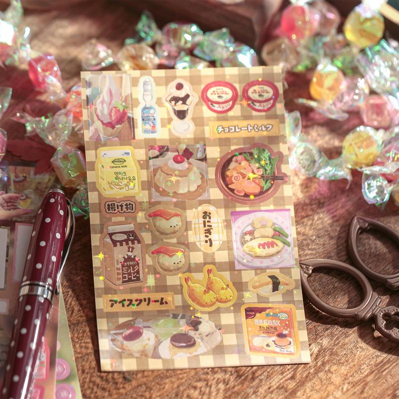 Vintage Dessert Pattern Sticker Book, Cute Sticker Book, Office Label & Sticker, DIY Decorative Sticker Book for Phone Case Water Bottle