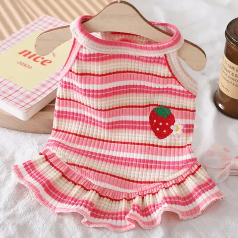 1pc Summer thin cute pet camisole vest, new embroidered strawberry camisole teddy bear cat camisole dress Clothes