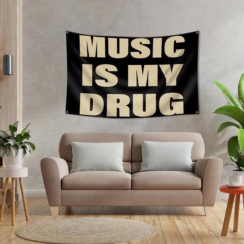 Lightweight Music Is My Drug Tapestry, 3x5 Ft Indoor-Outdoor Wall Banner, Home Decor for Dorm Room, Bedroom, Study Room bedroom decor tapestry cheap bedroom decor chill room accessories,evangelion,family,extra,rivalry,uv,last,suitable