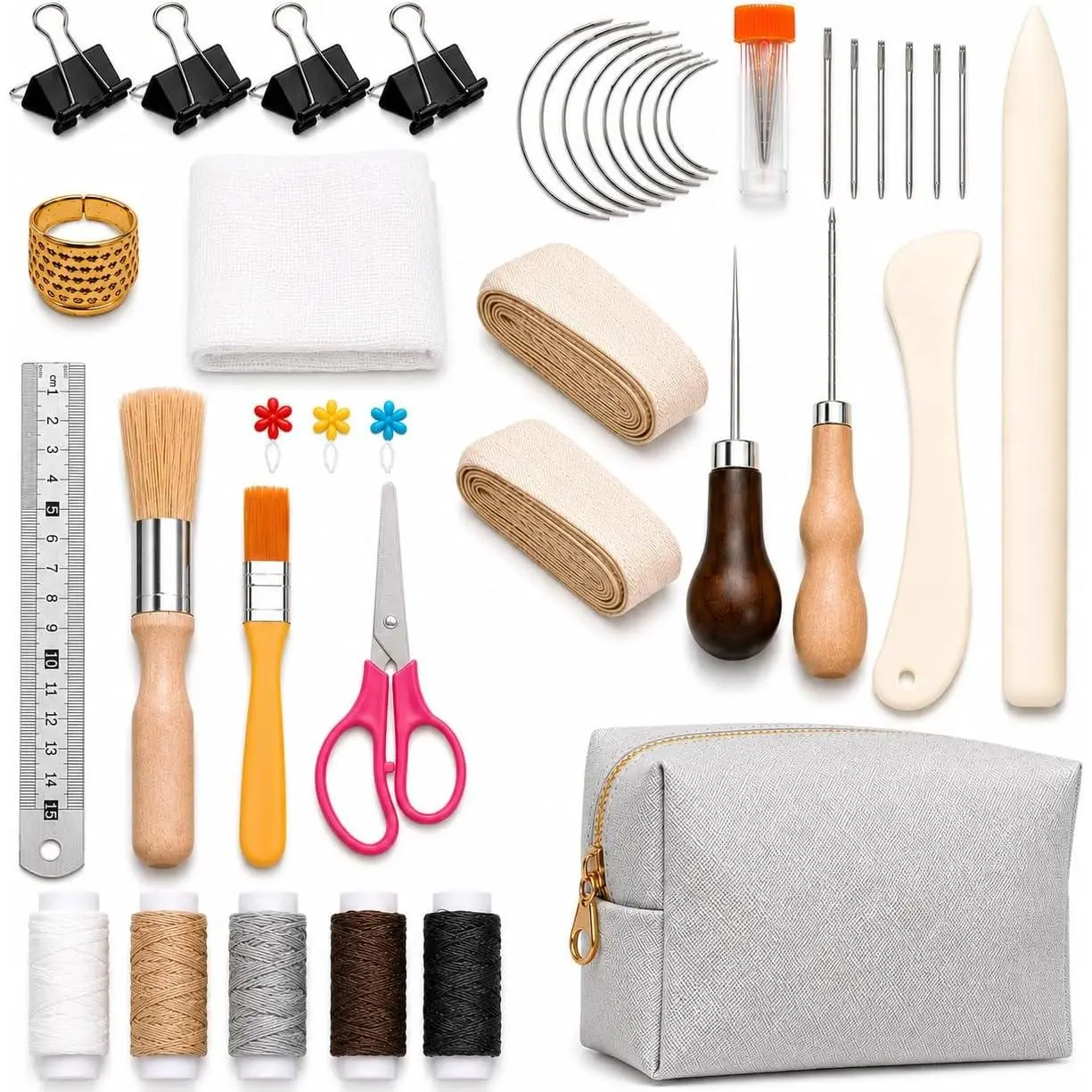 Bookbinding Kit for Beginners, 49 count Book Binding Supplies with  Folders, Paper Awl, , Waxed Thread, Ribbon, Glue Brush and Steel Ruler for DIY Journal Making