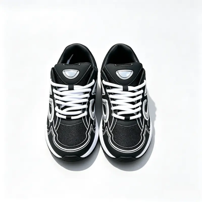 Black & White Outline Retro Sneakers for Men Women Breathable Lightweight Street Athletic Trainers Non Slip Sole Trendy Daily Walking Fashion Footwear