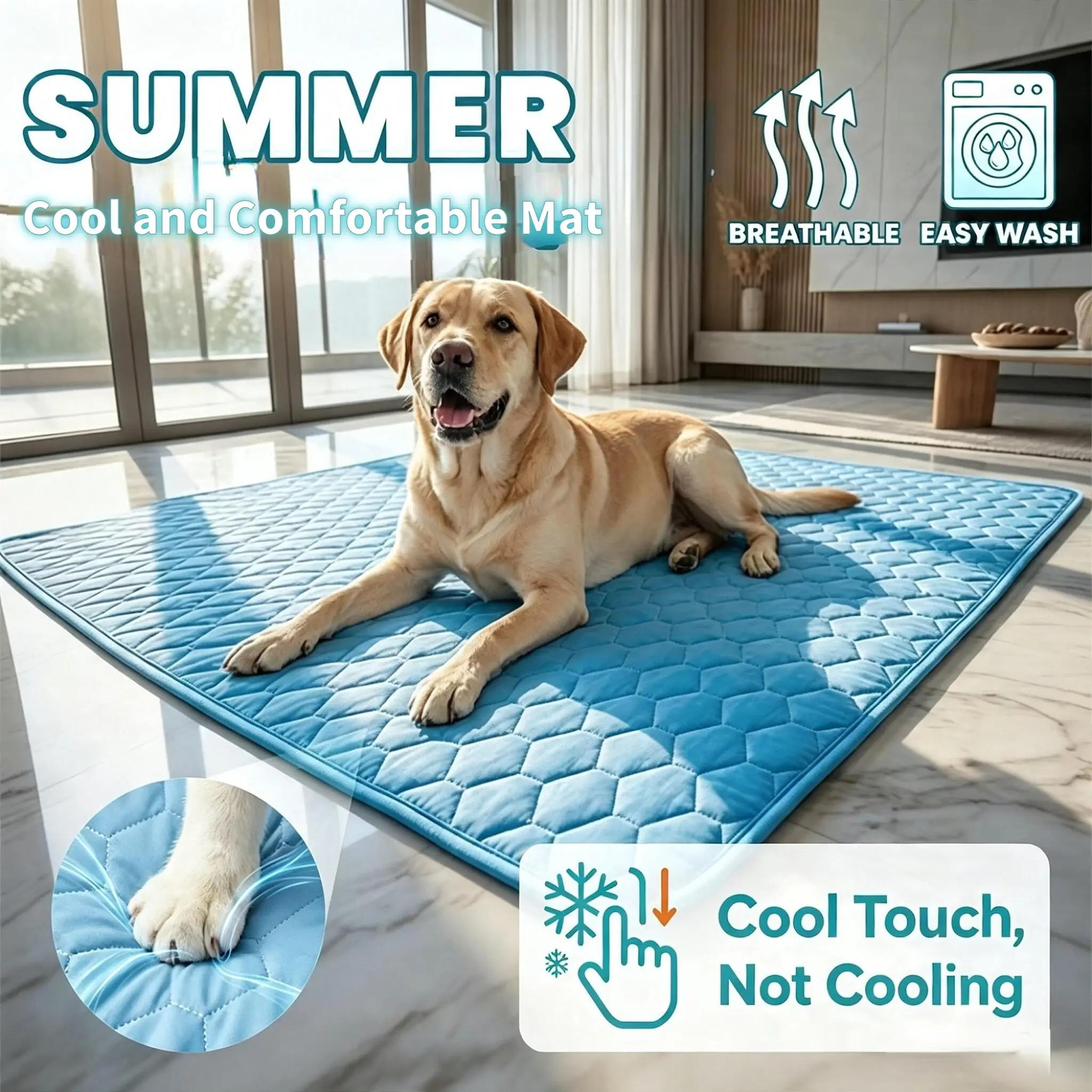 Large Cooling Summer Pet Ice Pad, Washable Breathable Pet Cooling Mat, Universal Ice Silk Pad for Dogs Cats, Anti-Slip Pet Bed
