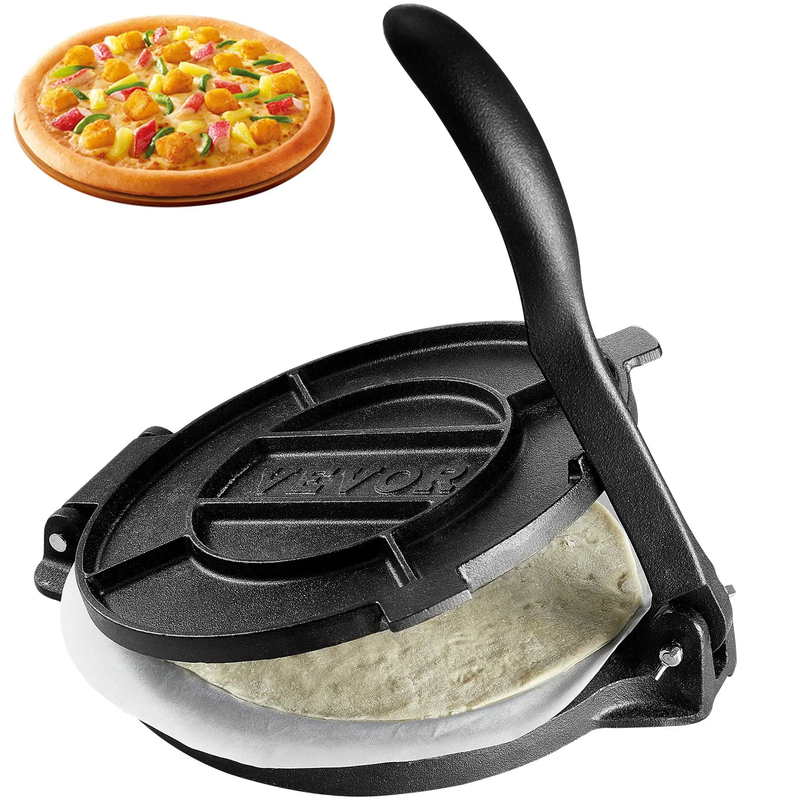 【Summerfinds】VEVOR Tortilla Press, 10 Inch Tortilla and Roti Maker, Cast Iron Heavy Duty Tortilladora Press, Pre-Seasoned Pataconera Maker with 100 Pcs Parchment Paper, Dough Maker for Flour Tortilla, Tawa, Silve