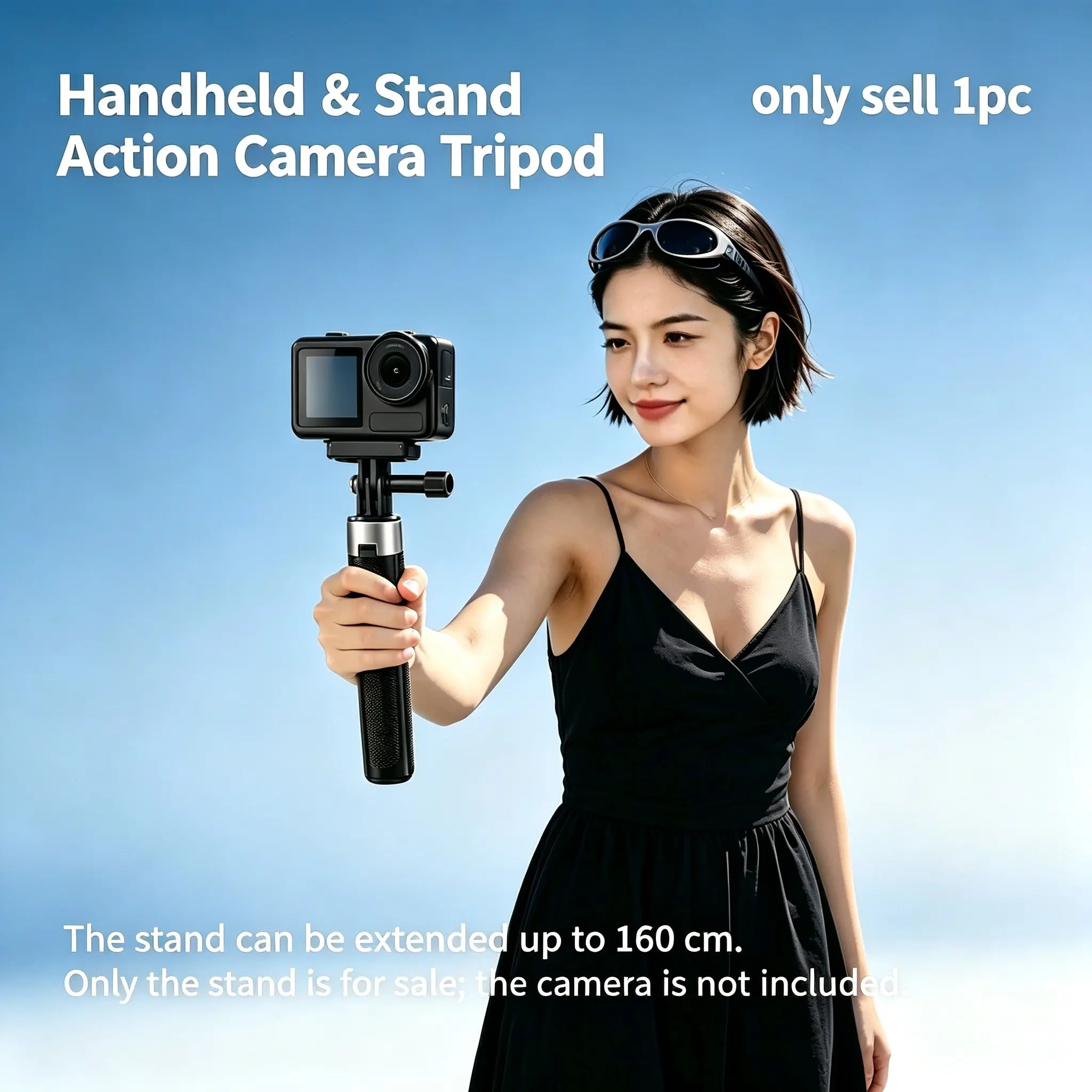 160cm Portable Tripod Monopod Camera Stand, Dual-Use Handheld Design, Anti-Slip Base, Carbon Fiber Grip, Compatible with Action Cameras, Professional Video Gear, Video Recording Tripod