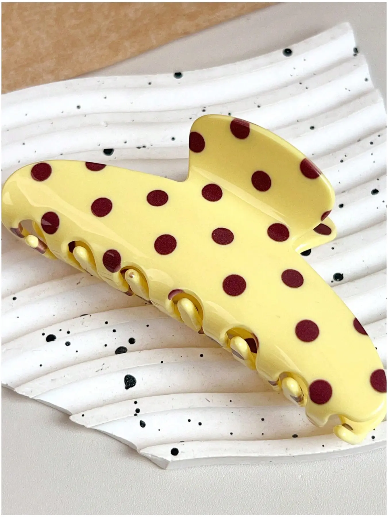 Cream & Burgundy Retro Butterfly Hair Claw Clip, Large Non-Slip Polka Dot Hair Clip for Thick Hair, Sweet Style Hair Accessory, Hair Styling Clips
