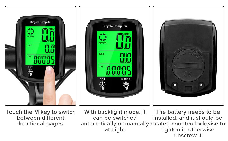 Bike Computer and Bicycle Wired MPH KM/H Bike Speedometer with Automatic Wake-Up Cycling Speed Tracker LCD Display & Single Mileage & Multi-Functions Accessories