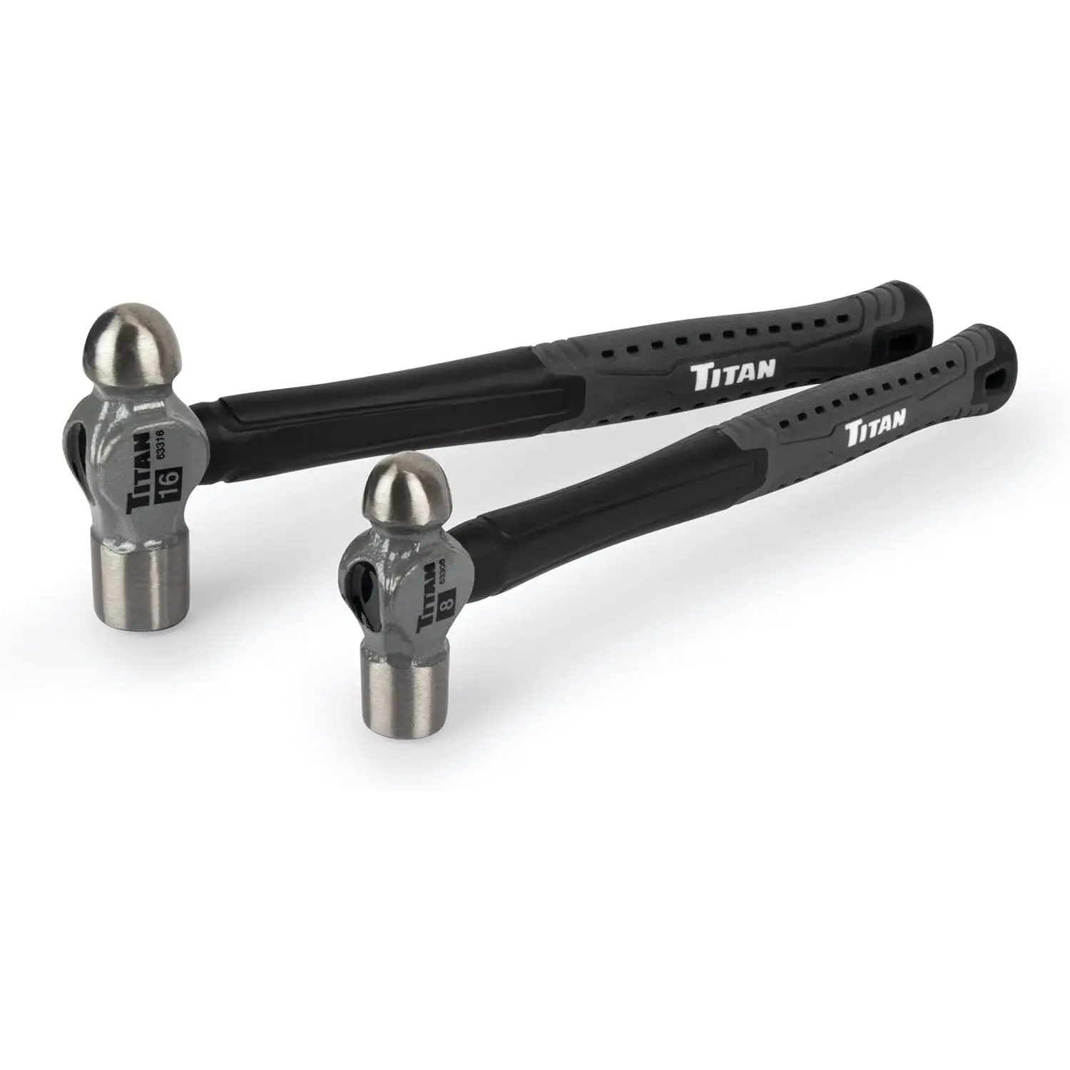 63302 2-Piece Forged Ball-Peen Hammer Set, 8oz & 16oz Heads, Shock-Absorbing Fiberglass Handles, Textured Grips