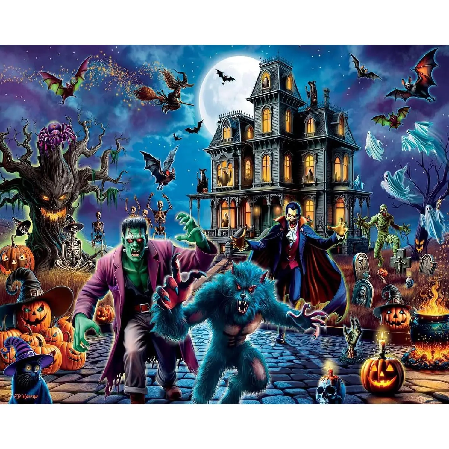 1000 Piece Jigsaw Puzzle Classic Spooky, Halloween Horror | Large Pieces, Gift for Adults and Family, 24"x30" in, Monsters