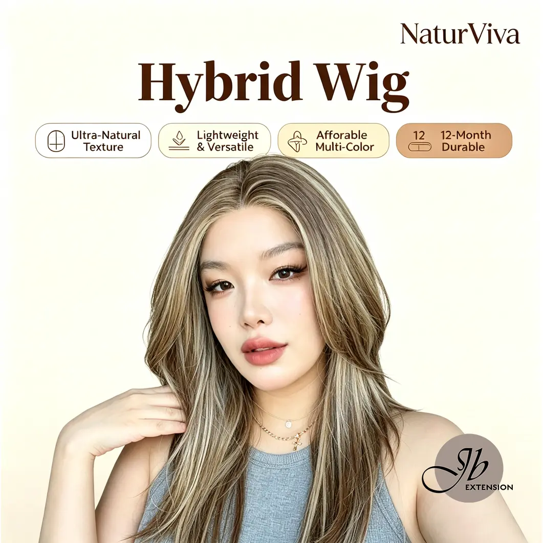 JBEXTENSION 22 Inches Hazelnut Ultra-Natural NaturViva Hybrid Wig Lightweight & Versatile Blend Hair Pre-Cut Snowflake Lace Frontlace 12-Month Durable Human-Synthetic Glueless Wig KEL NATURVIVA【BENDY EAR TABS】