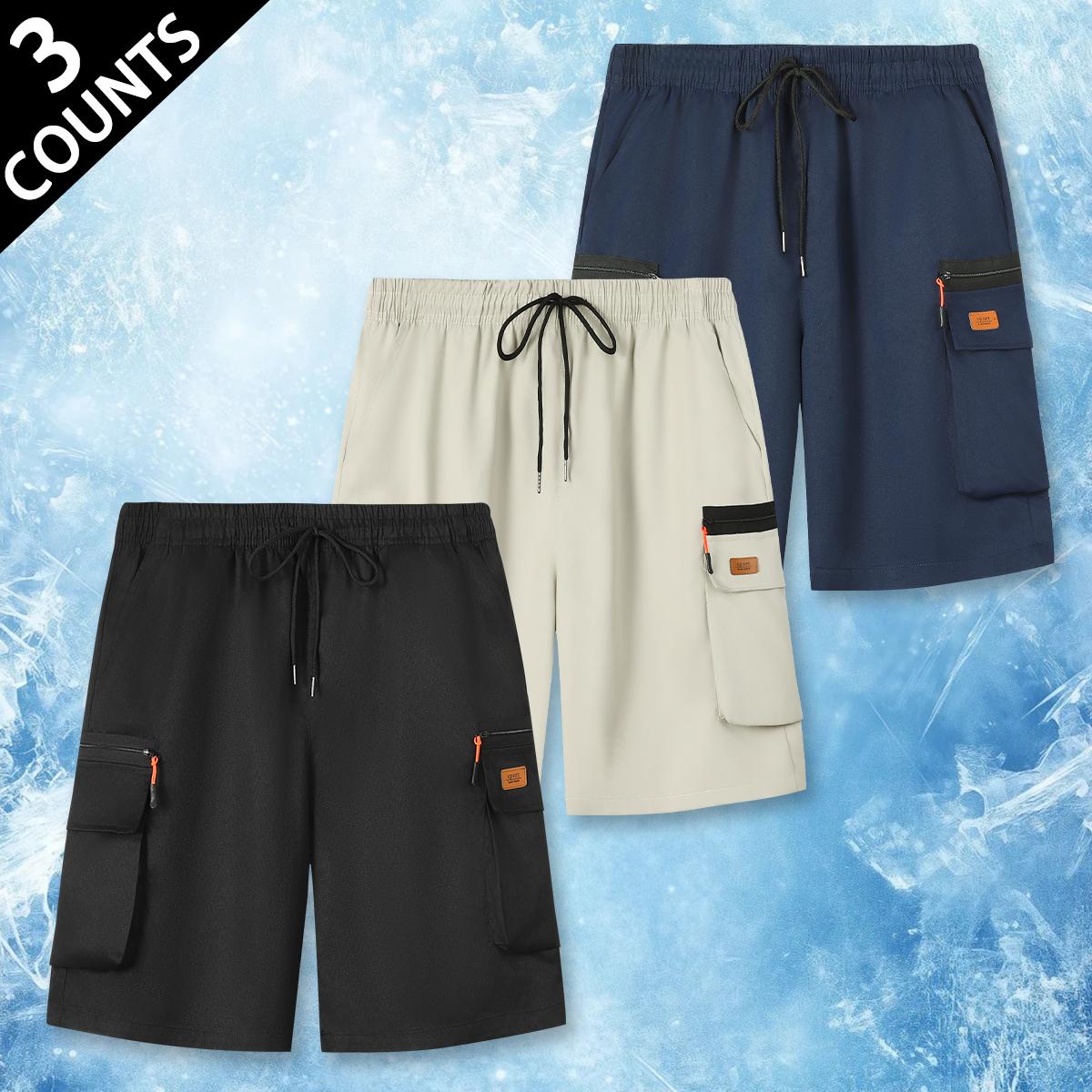 Premium Quick Dry Mens Light Blue Cargo Shorts Casual Drawstring Elastic Waist Zipper Pocket Breathable Athletic Shorts for Gym Workouts Running and Daily Activities