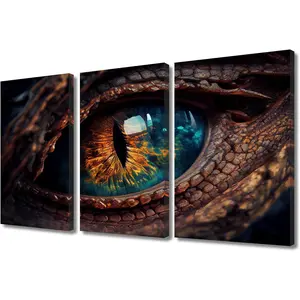 2D FlAT Printing 3Pcs Framed Wall Decor Dragon Eye Pterosaur Fantasy Canvas Art, Mythical Beast Mural Set For Bedroom Living Room Office Bathroom Decor, Perfect Gifts For Birthday Housewarming Christmas Thanksgiving Mother's Day Holiday Presents