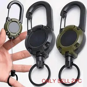 2 Counts Heavy-Duty Carabiners, Multi-Functional Tactical Clips with 20-inch Retractable Steel Cable, Two Colors, Unisex Outdoor Gear for Hiking, Camping and Mountaineering, Carabiner Hooks