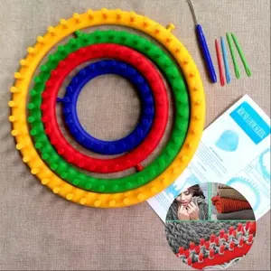 Knitting Loom Set - 4 Round Looms, 1 Hook, 2 Plastic Needles, DIY Knitting Tools for Blankets, Hats, Socks, Scarves, Ideal for Beginners