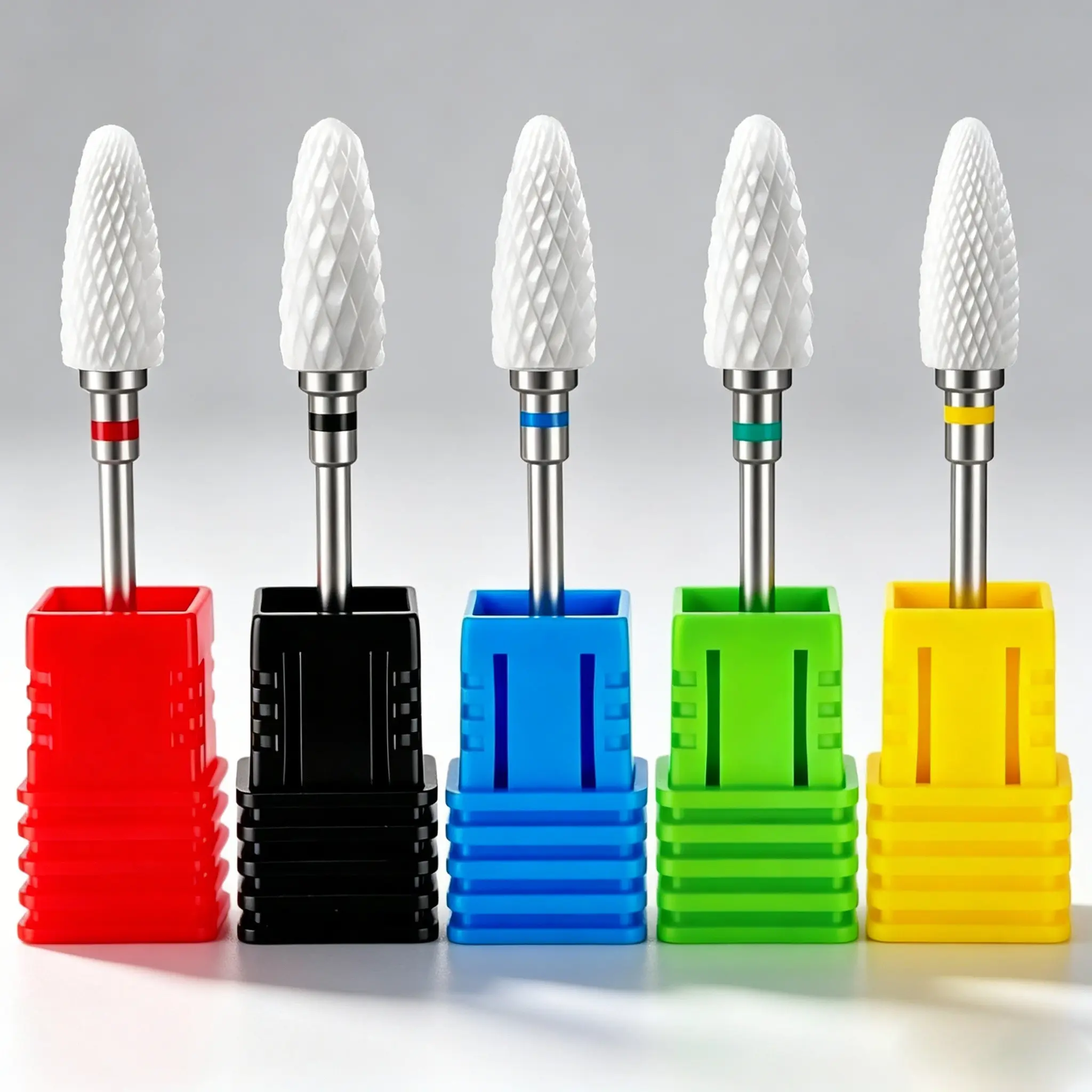 5PCS Ceramic Nail Drill Bits Set, Acrylic Nail File Bits, 3/32'' Shank Professional Corn Shape Ceramic Bits For Shaping, Polishing, Removing Acrylic Gel Nails