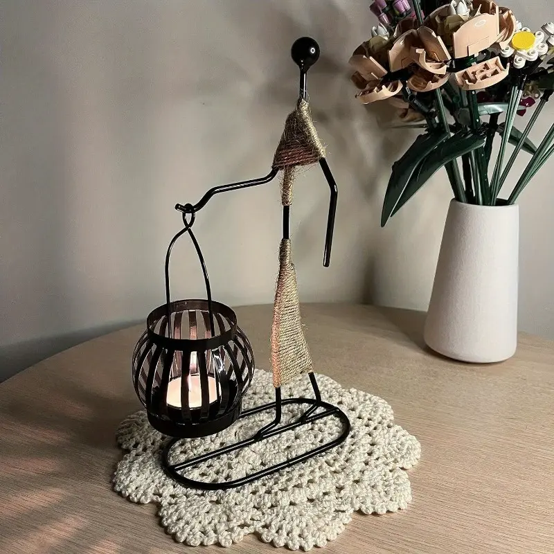 Metal Candlestick Holders Set, Abstract Male & Female Figure Candle Stand, 10 Inch Small Tealight Holder for Table Centerpiece, Wedding & Home Decor (Single / 2-Piece Pair)