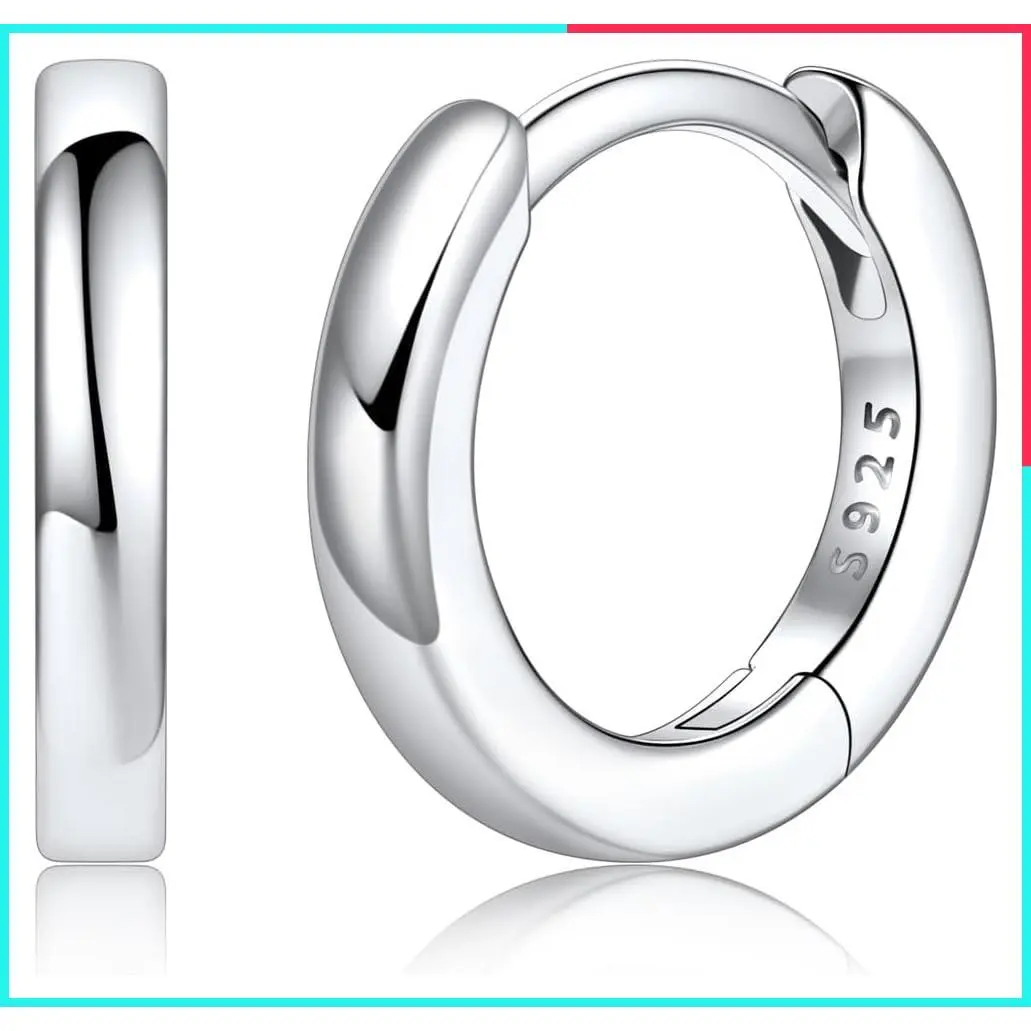 925 Sterling Silver Huggie Hoop Earrings for Women - Hypoallergenic Lightweight Small Hoops, Cartilage Sleeper Earrings, 6/8/10/12/14/16/18/20mm