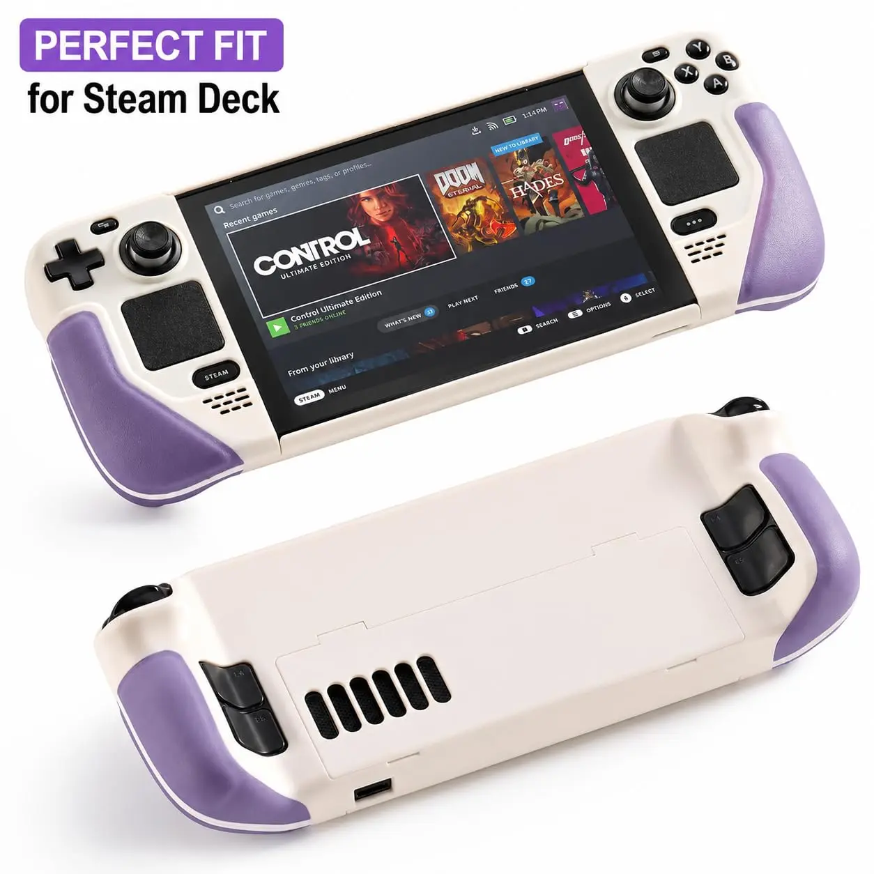 Steam Deck OLED Case with  Grip & Kickstand, Shockproof Protective Cover Compatible with Steam Deck OLED & LCD (2022/2023), Anti-Slip Slim Fit Shell with Heat Dissipation-Beige/
