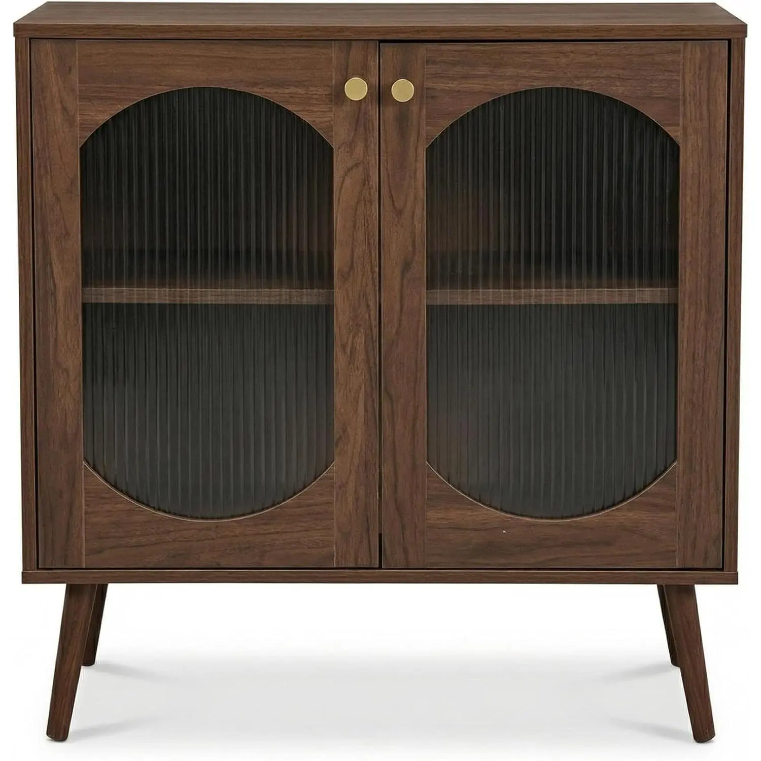 Sleek 2-Door Sideboard Storage Cabinet – Laminated Wood, Fluted Glass Doors, Multifunctional Display Buffet