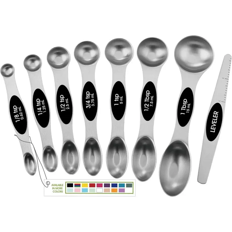 Spring Chef Stainless Steel Magnetic Measuring Spoons Set of 9 Black Dual Sided Metal Teaspoon And Tablespoon Measuring Spoons with Leveler Kitchen Measuring Utensils for Dry And Liquid Ingredients Nesting Dishwasher Safe Kitch