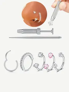Stainless Steel Cz Nose Ring, Spiral Nose Ring, Horseshoe Shape Heart Design, 8mm Internal Threaded Circle, Unisex Cartilage, Ear, Lip Body Jewellery Piercing Jewelry