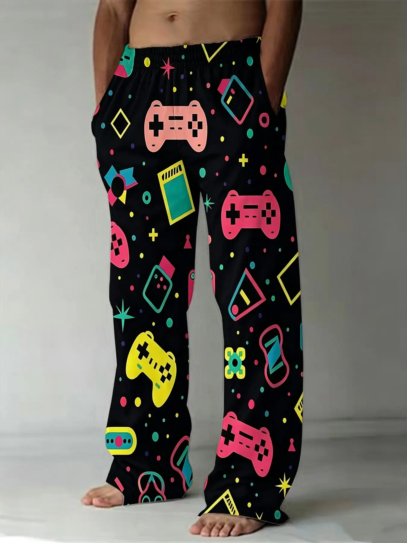 Game Controller Print Sleep Pants Elastic Waist Casual Long Sleep Trousers Unisex Soft Home Sleep Pants For Home And Outdoor Wear