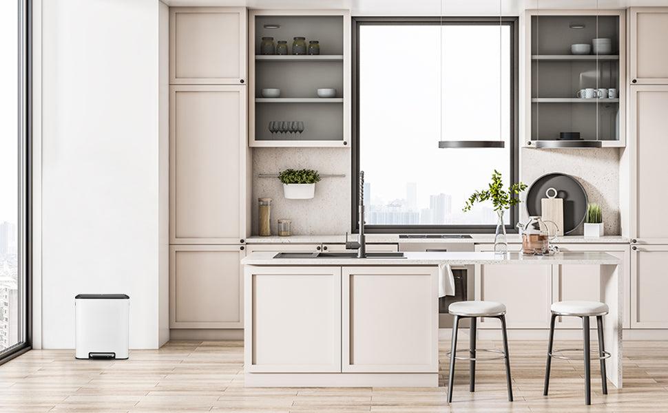 【Black Friday】GARVEE Touchless Dual Step Trash Can and Recycling Bin - 8 Gallon Capacity with Soft Close Lid, Ideal for Kitchen, Dining, or Living Room, Stainless Steel Finish, Features 2x15L Rectangular Bins for Efficient Waste Management.