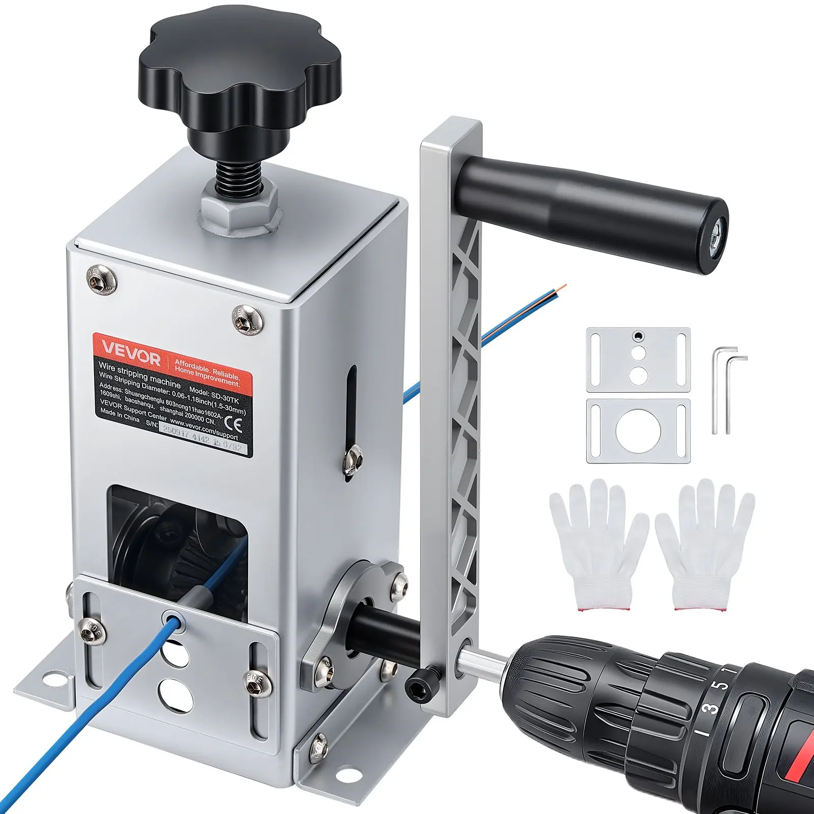 【DealsForYouDays】VEVOR Manual Wire Stripper Machine, 0.06-1.18 in, Copper Cable Stripper Tool, Hand Crank or Drill Powered Modes, Heavy-Duty Q235 Frame Wire Stripping Machine, Easy to Use, for Scrap Copper Recycling
