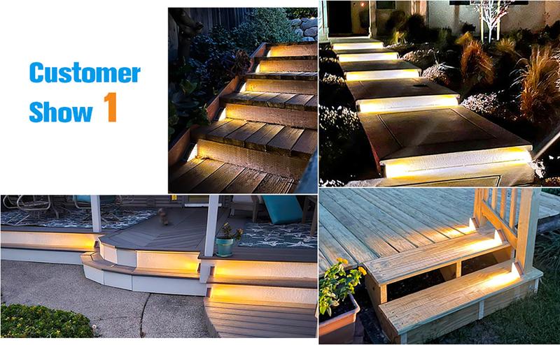 8 Pack Volisun Solar Powered LED Stair Lights IP67 Waterproof 3000K Warm Light for Outdoor Steps Patio Garden