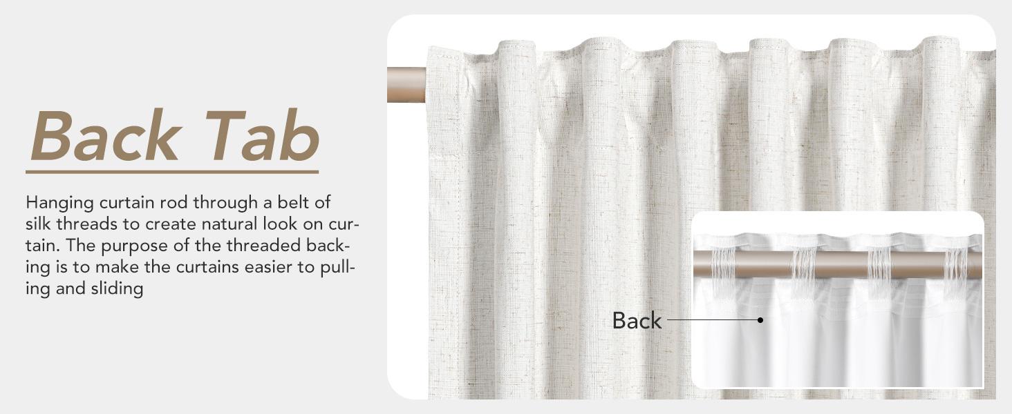 Natural Linen 100% Blackout Curtains for Bedroom 84 Inch Length 2 Panels Set Back Tab Cream Neutral Farmhouse Living Room Darkening Curtain Track System Thermal Insulated Black Out Drapes 52x84