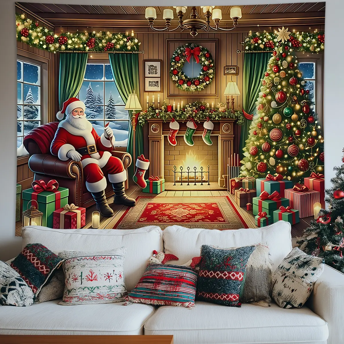 1pc Christmas Snow Scene Tapestry, Christmas Party Event Decoration Background Tapestry, New Year Photography Background Tapestry, Suitable for Family Party Decoration, Room Decoration, Living Room Aesthetic Wall Hanging