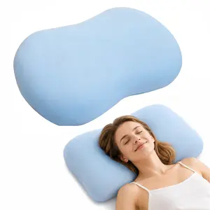 Ergonomic Memory Foam Cervical Neck Pillow for Neck Pain Relief, Cooling Ice Silk Removable Washable Cover Side Sleeper Support Pillow, Multi-Purpose Nap & Travel Cushion