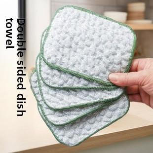 Light purple coral fleece dishcloth, bamboo fiber absorbent thickened cationic cleaning cloth, kitchen lazy cloth