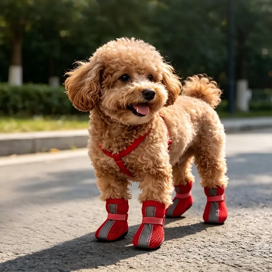 Dog Shoes for Small Dogs, Soft Mesh Dog Boots for Summer Hot Pavement, Outdoor Walking Running, Anti-Slip Dog Boots & Paw Protectors, Size L, Red