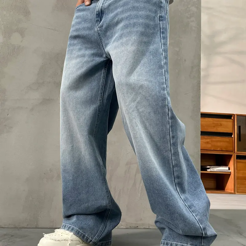 Men's Vintage Washed Loose-Fit Wide Leg Jeans, American Street Style Y2K Denim, Perfect Gift for Boyfriend or Husband, Casual All-Season Wear
