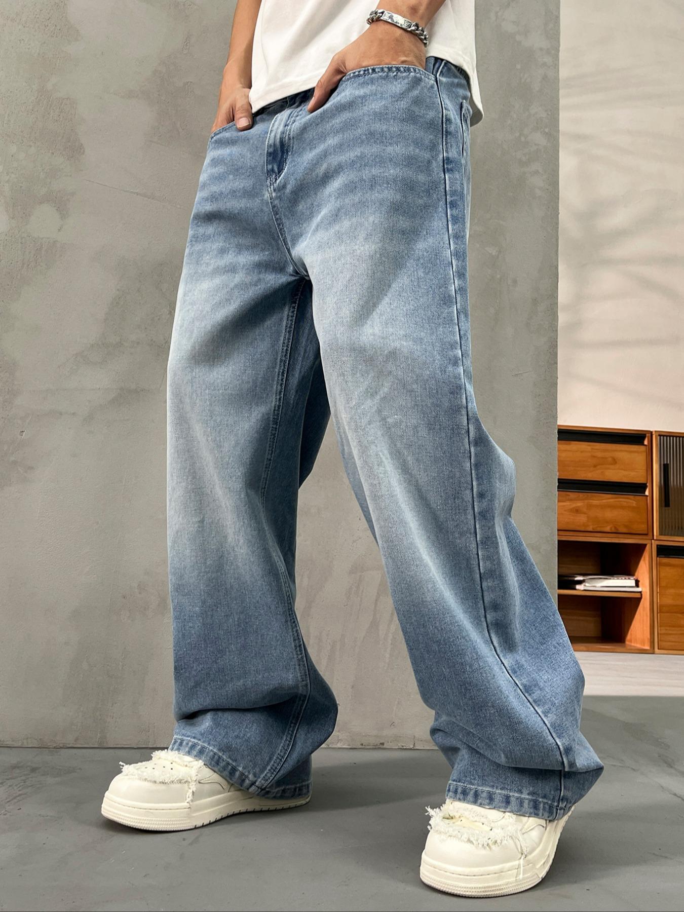 Men's Vintage Washed Loose Fit Wide Leg Jeans, Long Y2K Street Style Denim Jeans, Perfect Gift for Boyfriend & Husband