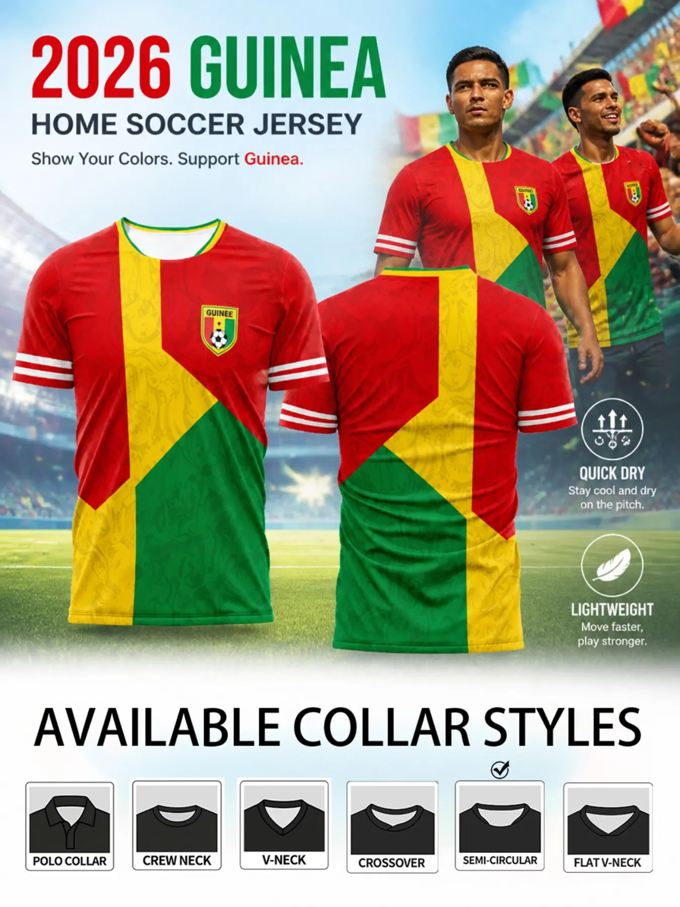 2026 Guinea Soccer Lightweight Jersey, Short Sleeve High-Performance Football Top, Base Vintage Floral Pattern, Quick-Dry Breathable Sportswear