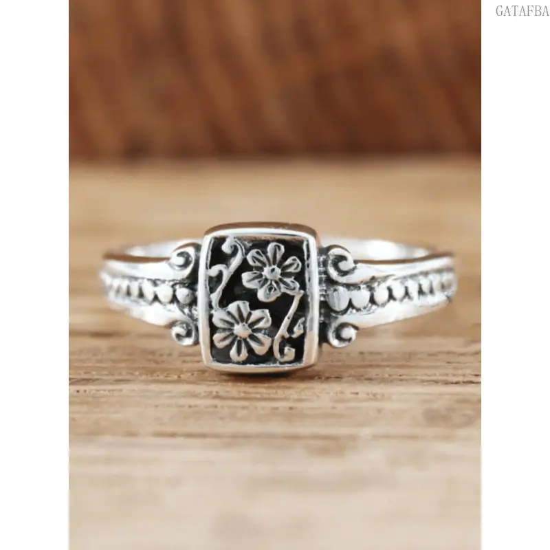 Funky Silver Boho Vintage Geometric Flower Metal Alloy Ring - Adjustable Unisex Plain Hippie Jewelry, All-Seasons Everyday Hippie Look Accessory for Sports & Outdoor Enthusiasts,back to school,back to school haul