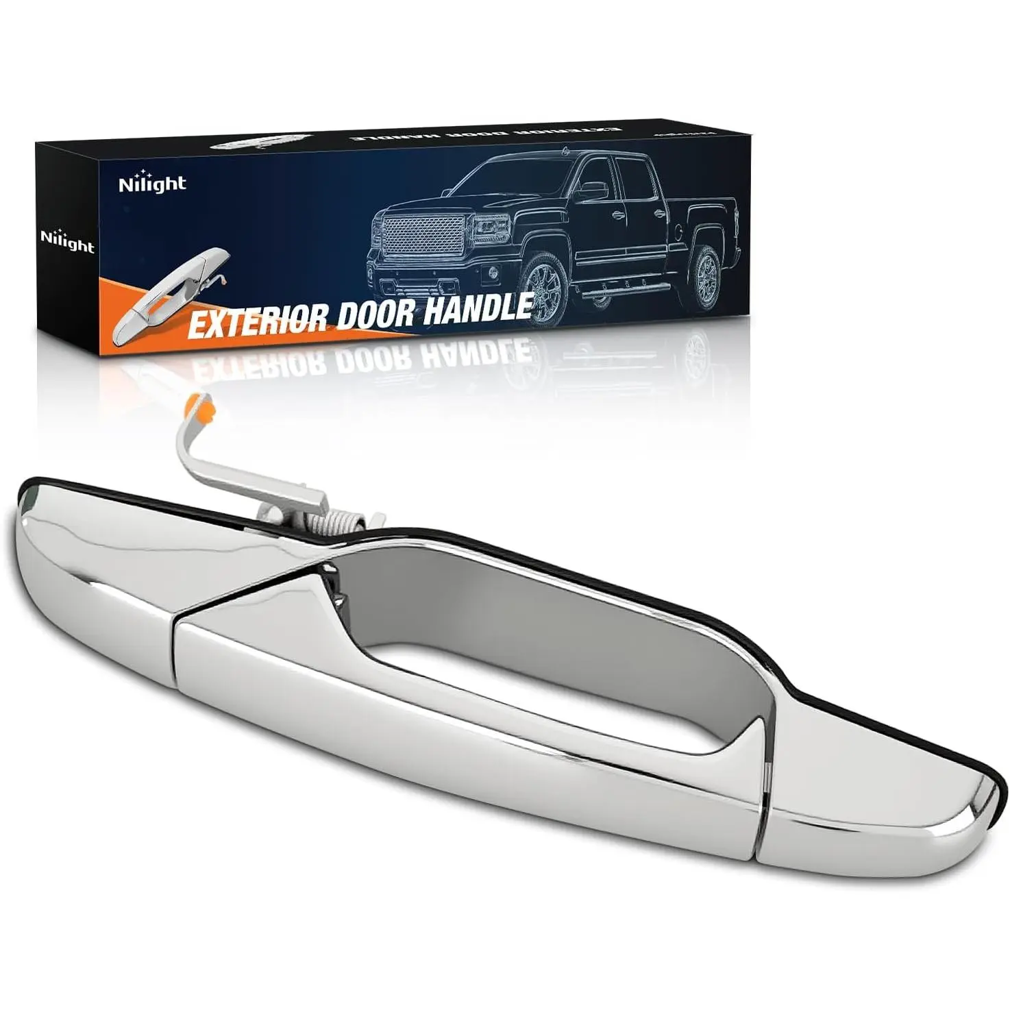 Nilight Chrome Finish ABS Plastic Exterior Front Right Passenger Side Car Door Handle - Chevy/GMC/Cadillac Compatible, 2007-2013 GMC Sierra Fit, Strictly Tested, Original Hole, Spring Upgrade, Direct Replace, OEM Fitment, Replaces #80545,25960526,15915150