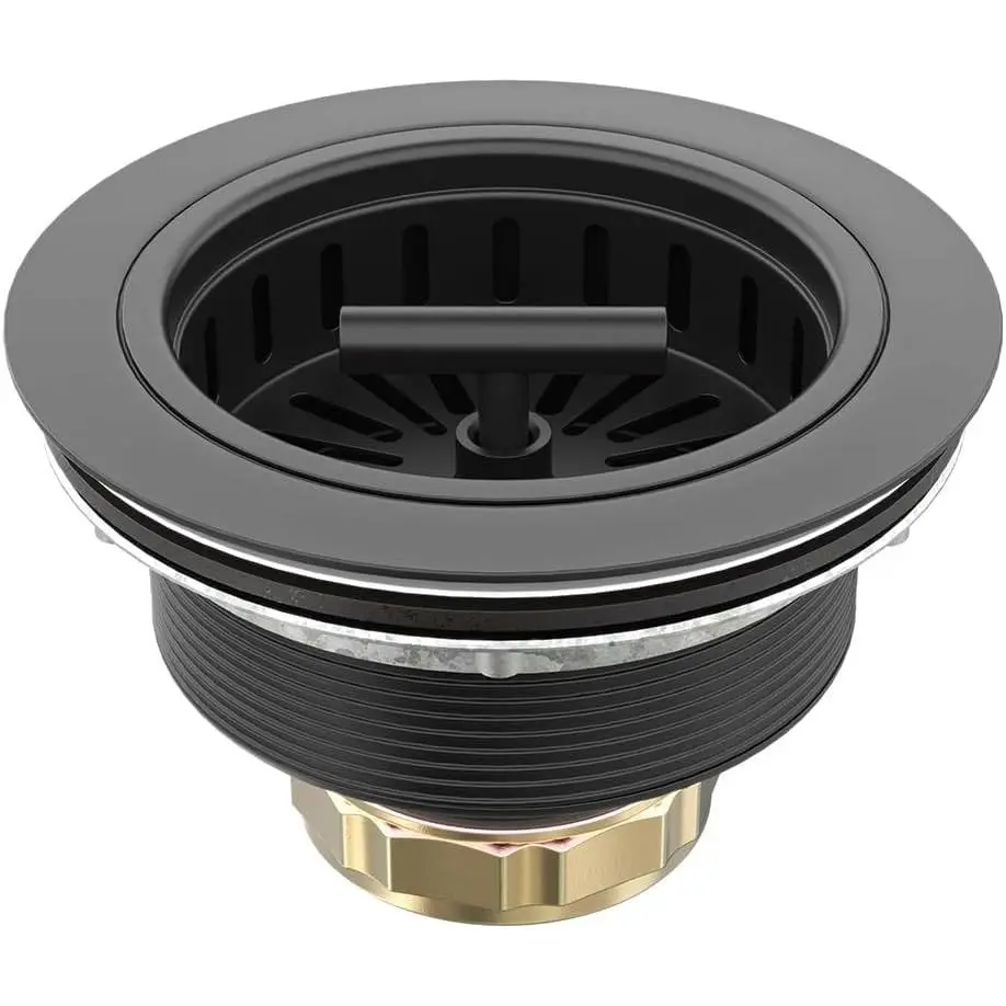 KONE Matte Black Kitchen Sink Drain Assembly Kit, 3-1/2 Inch Universal Replacement, All Stainless Steel Sink Strainer with Strainer Basket & Drain Stopper