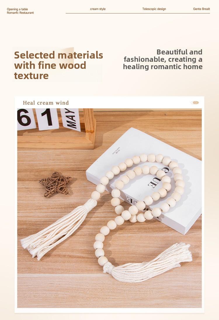 Boho Handmade Wood Bead Garland with Tassels, Natural Wood Beads Curtain Tieback, Farmhouse Rustic Home Decor for Living Room Bedroom, Perfect for Boho Interior Design, Wall Hanging Accent