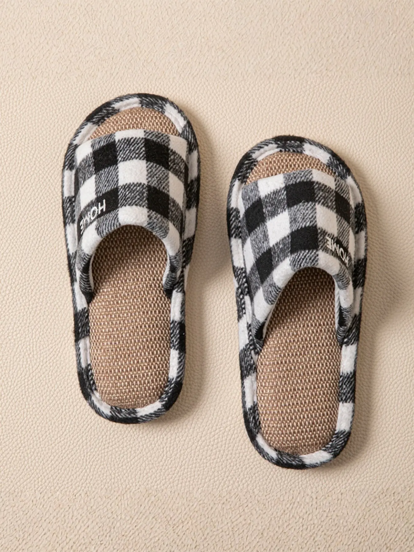 Women's Japanese Style Plaid Embroidered Linen Slippers, Breathable Non-Slip Soft Sole, Multi-Color Home Shoes, All Seasons Indoor Sandals, Lightweight Breathable Slides