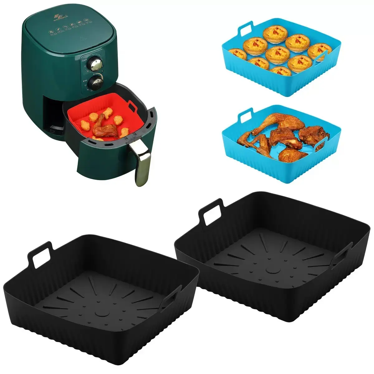 2-Pack New Air Fryer Mats, Silicone Baking Trays, Multi-Functional Reusable Grill Pads, Durable & Heat Resistant Cooking Accessories
