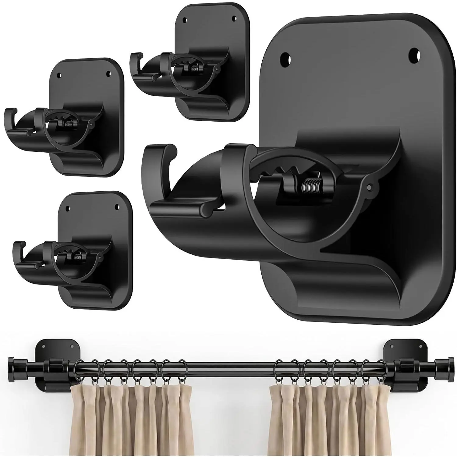 No Rod Brackets-20LB, 4 Pack Self Rod Holder |   Peel and Stick Wall, Renter Friendly Upgrades for Apartment,,, Dorm, and RV, Housewarming Gifts