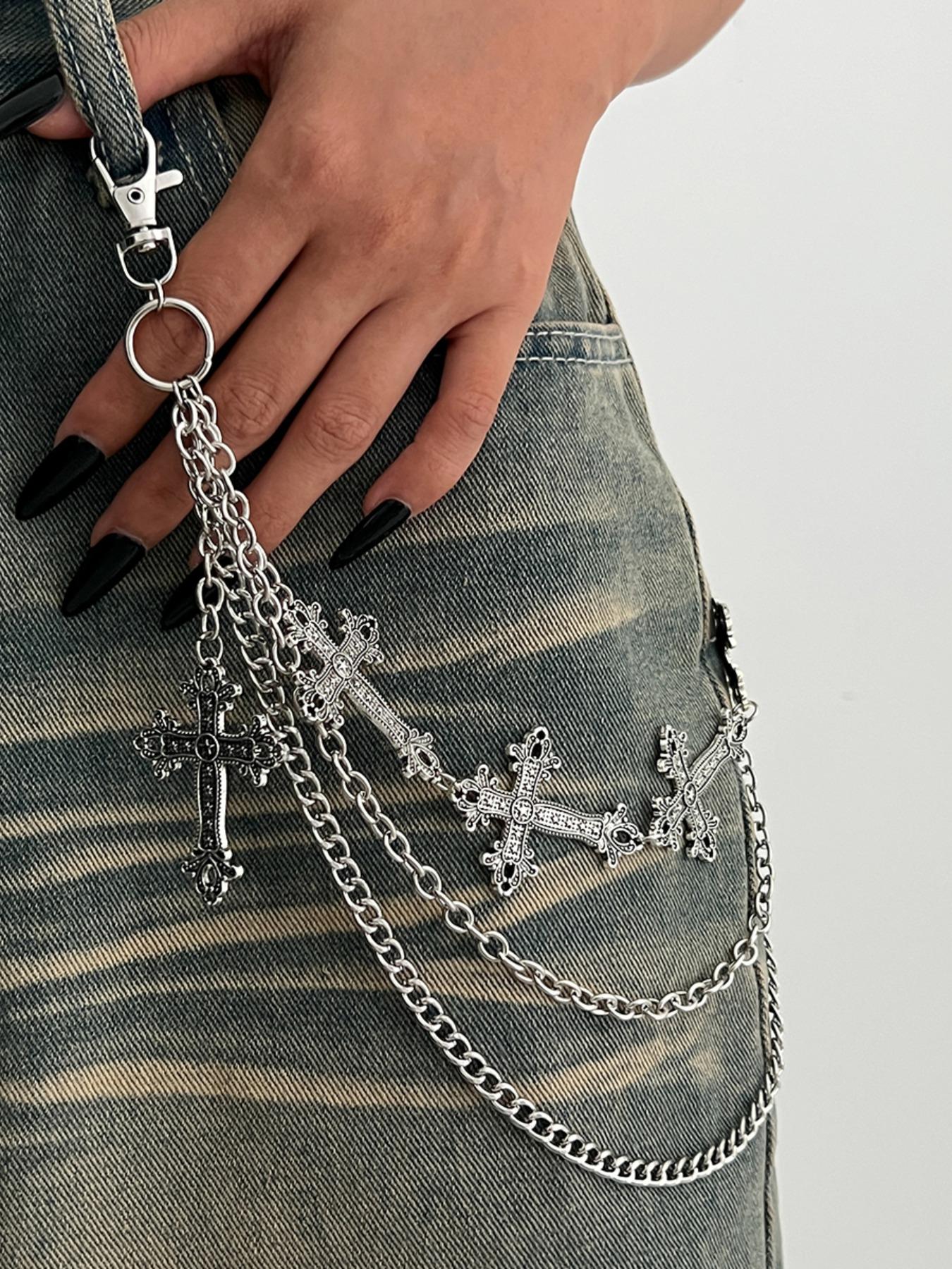 Women's Cross Pendant Layered Tassel Metal Fashion Accessory, Hip Hop Punk Style Pants Chain, Belly Chain, Adjustable Waist Chain, Vintage Waist Jewelry Gift, Body Jewelry