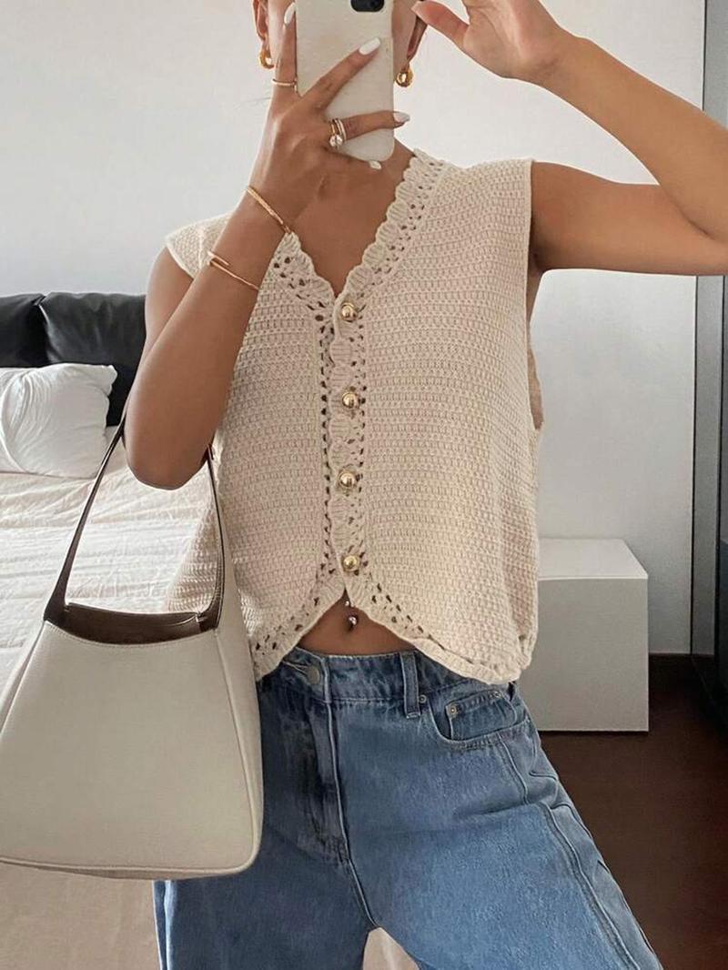 Women's Plain Sweater Vest, Casual Sleeveless Knit Top for Summer, Fashion Women's Knitwear for Daily Wear