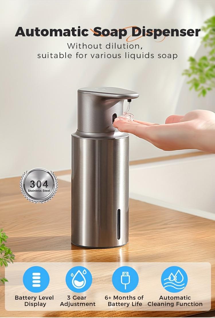 Automatic Sensor Soap Dispenser, Stainless Steel Rechargeable Liquid Dispenser, Infrared Sensor Hand Bottle, Adjustable Height Levels, 16.23oz Large Capacity, Rechargeable Wall-Mounted Bathroom Liquid Dispenser Suitable for Kitchen And Bathroom