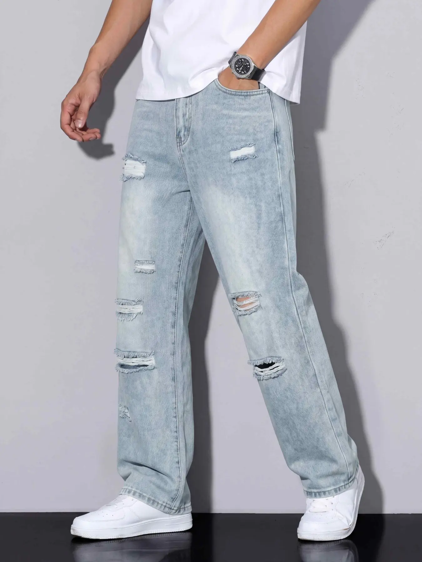 Men's Loose Fit Oversized Wide Leg Casual Streetwear Distressed Jeans, Jean Pants Bottoms, Casual Fashion, Ideal for Vacations and Parties, Perfect Gift for Boyfriend/friend