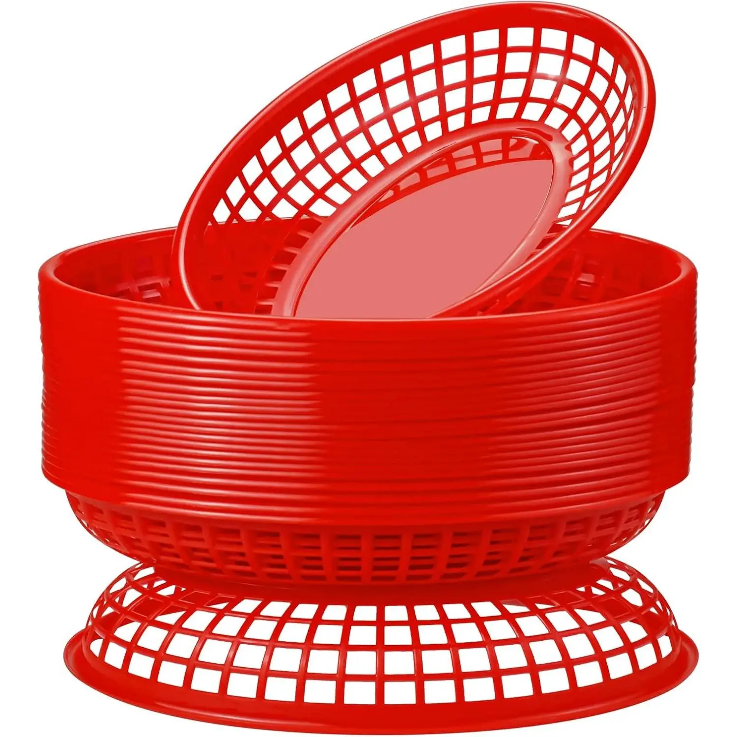 24 Pack Fast Food Baskets, Plastic Fast Food Restaurant Baskets, Bread Fry Baskets Serving Tray for Hot Dogs, Chicken, Burgers, Sandwiches, Fries(Red)