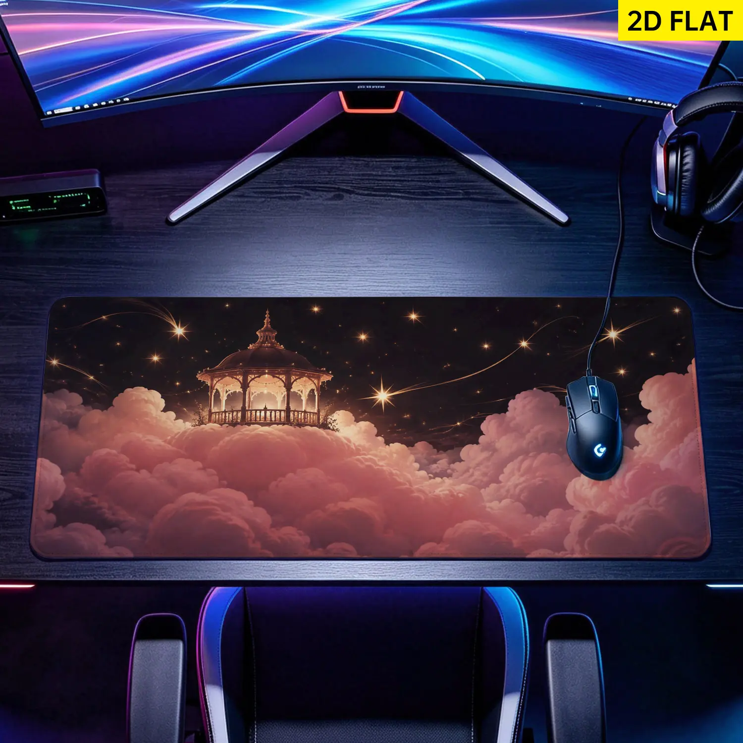 Extra Large Dreamy Starry Sky Gazebo Clouds Mouse Pad, Non Slip Rubber Pad, Desktop Decoration Drotection Pad, Washable, Lock Edge Multi Size, Premium Multipurpose Mousepad For Home, Office, Gift for Family and Friends